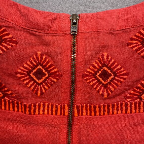 J Crew Dress Womens Small Orange Linen Blend Sleeveless Embroidered Casual - Picture 11 of 13